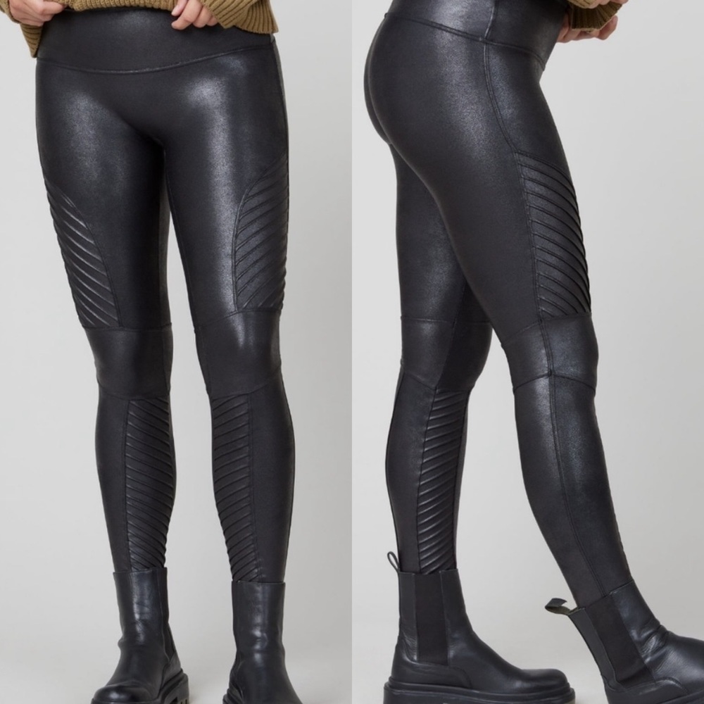 Spanx faux leather Moto shapewear leggings black edgy sexy streetwear size large